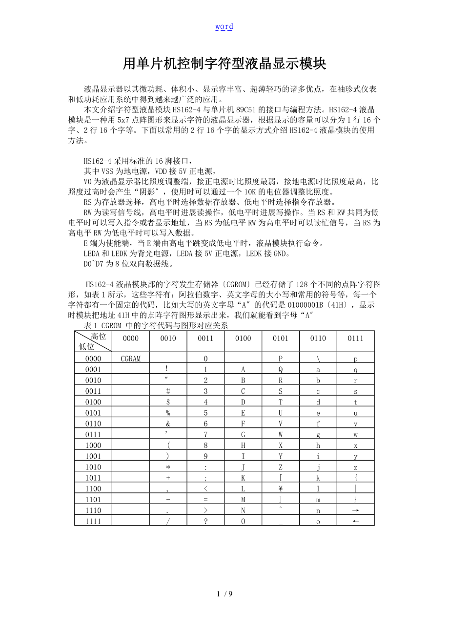 用单片机控制字符型液晶显示模块.doc_第1页