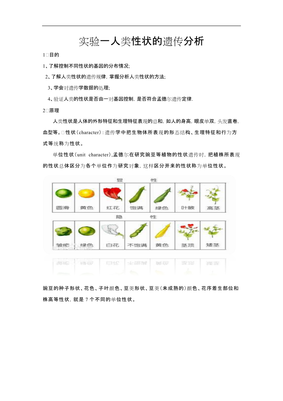 实验一人类性状遗传分析.docx_第1页