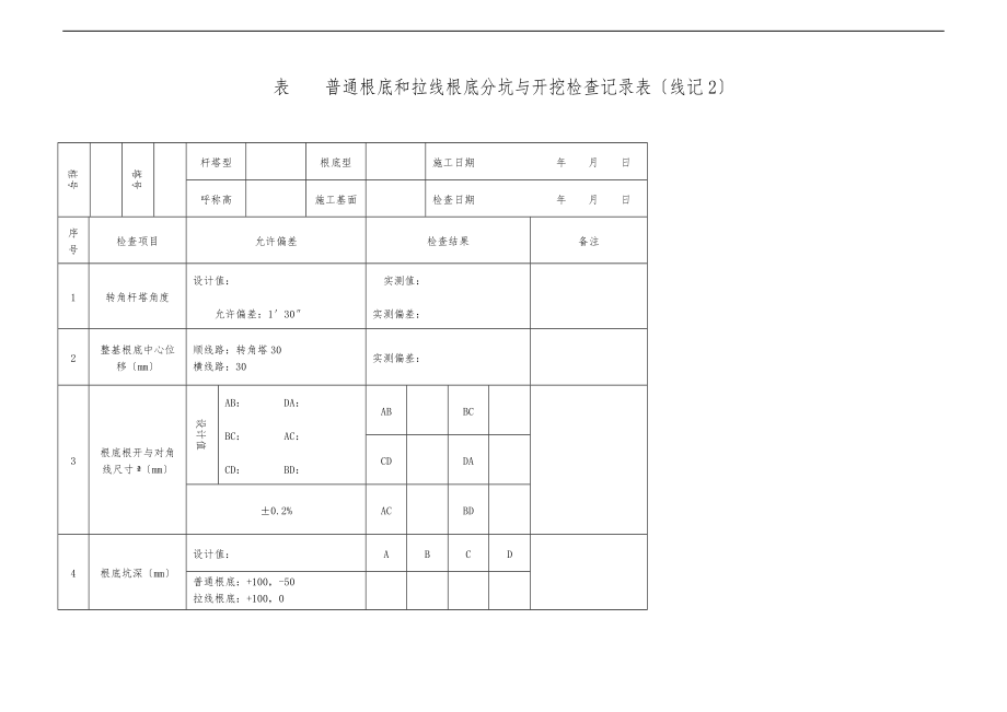 DLT5168_110kV750kV架空输电线路施工质量检验与评定规程部分表格.doc_第2页