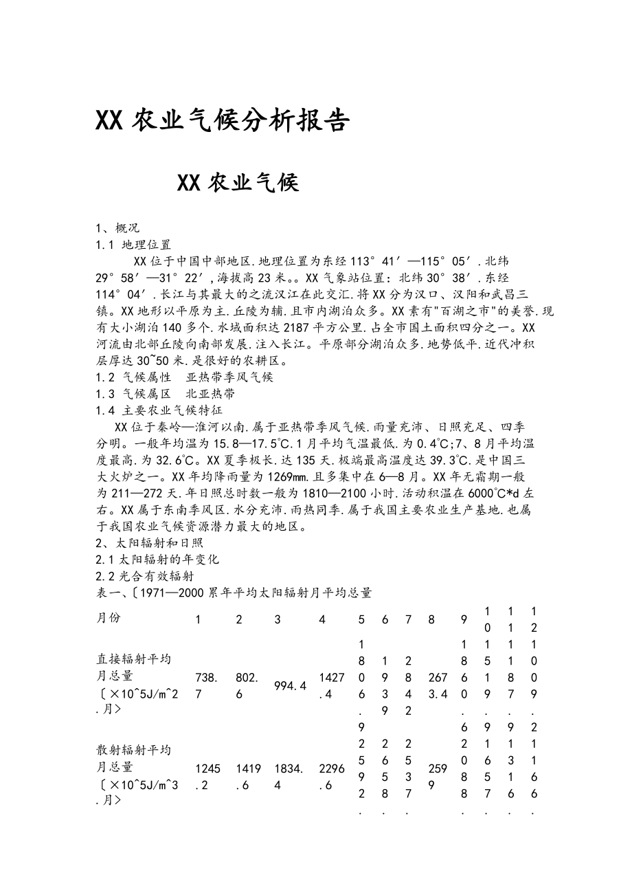 武汉农业气候分析报告文案.doc_第1页