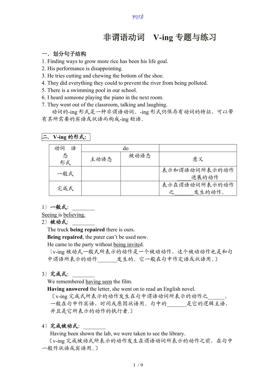 非谓语动词V-ing专题及练习.doc_第1页