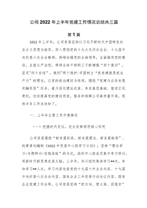 公司2022上半党建工作情况总结共3篇.docx