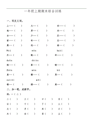 一级上期期末综合训练部编一级语文上资料全.doc