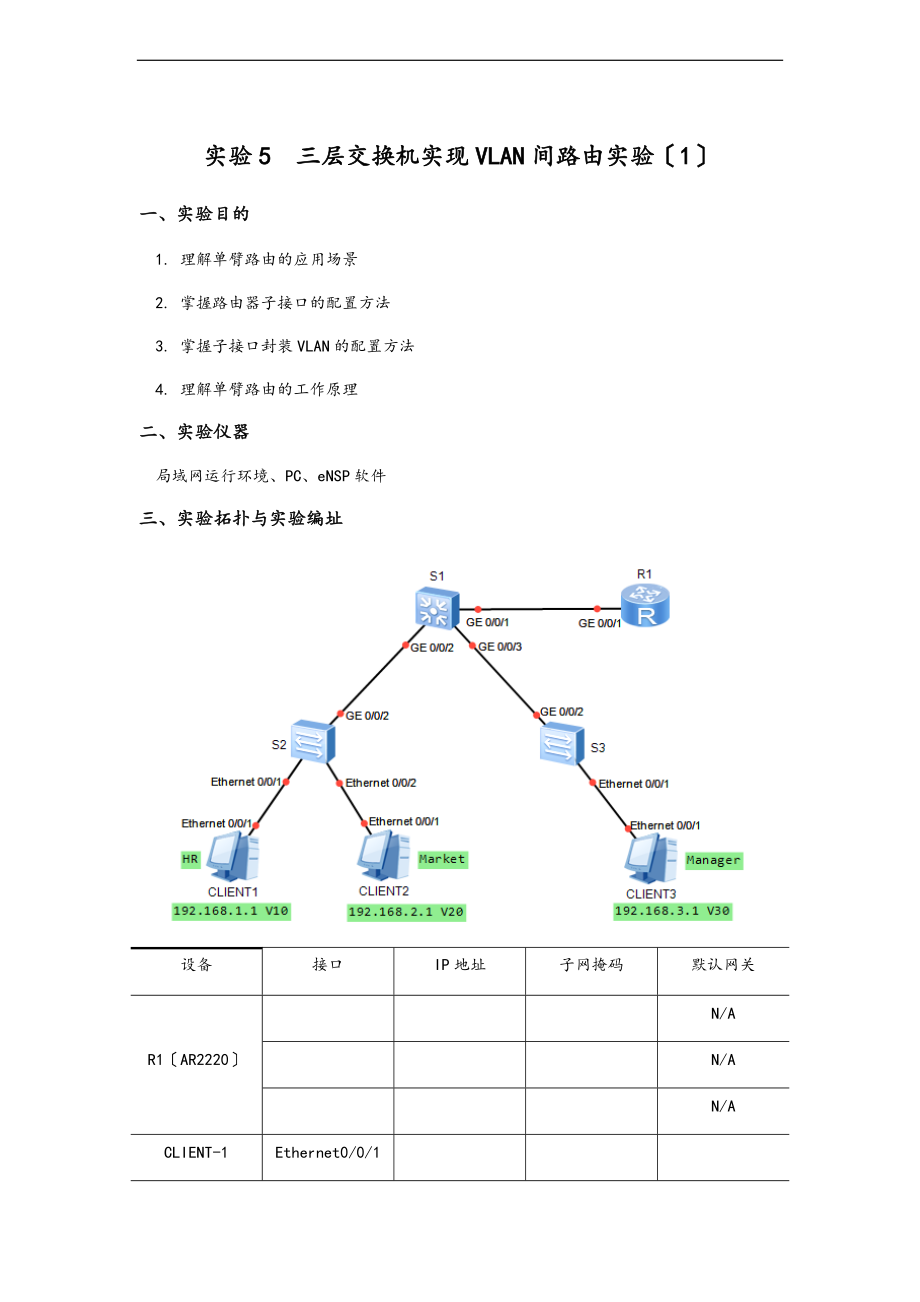 三层交换机实现VLAN间路由实验1.doc_第1页