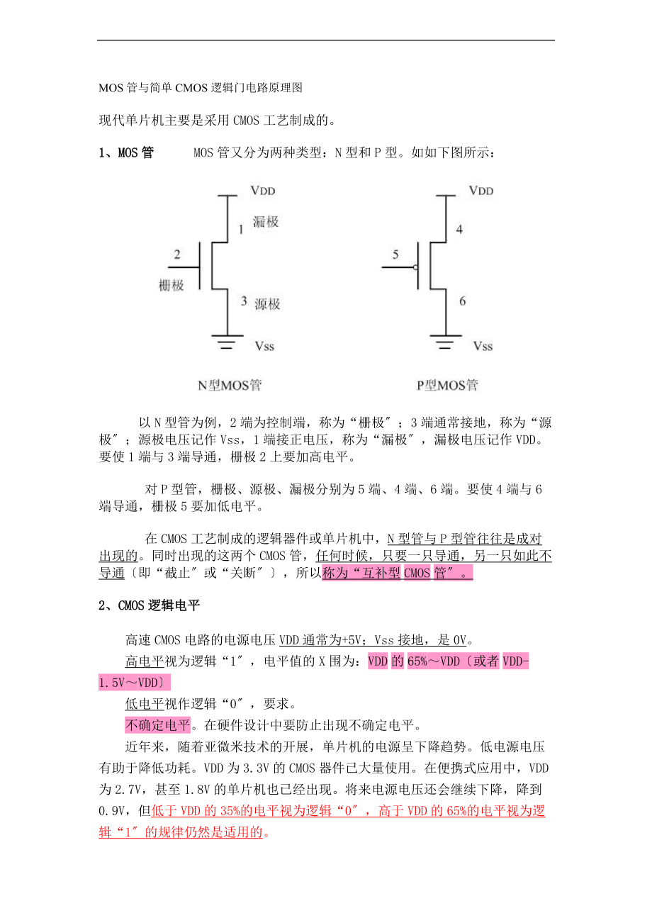 MOS管及简单CMOS逻辑门电路原理图.doc_第1页