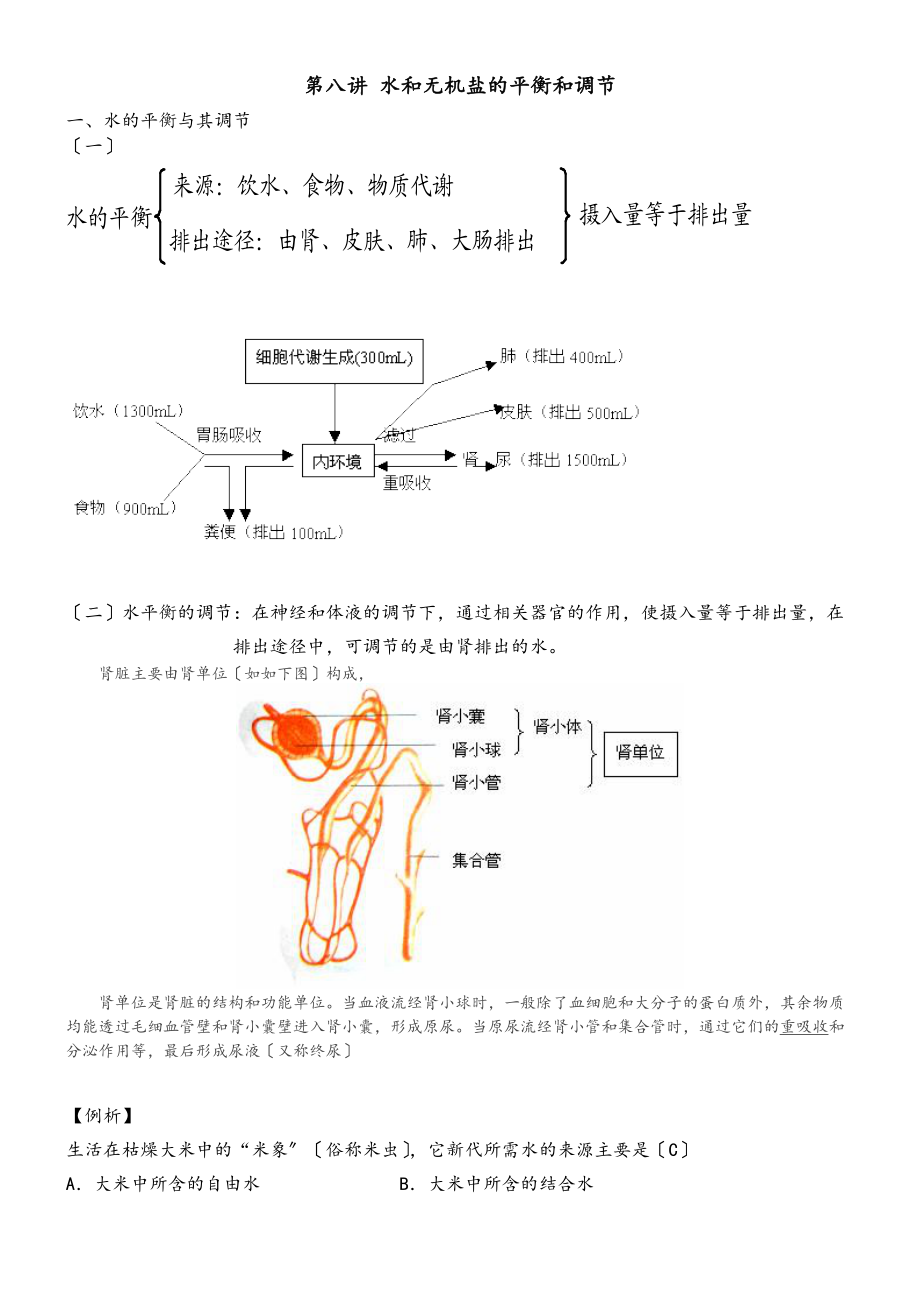 人体水盐平衡地调节习题及讲义.doc_第1页