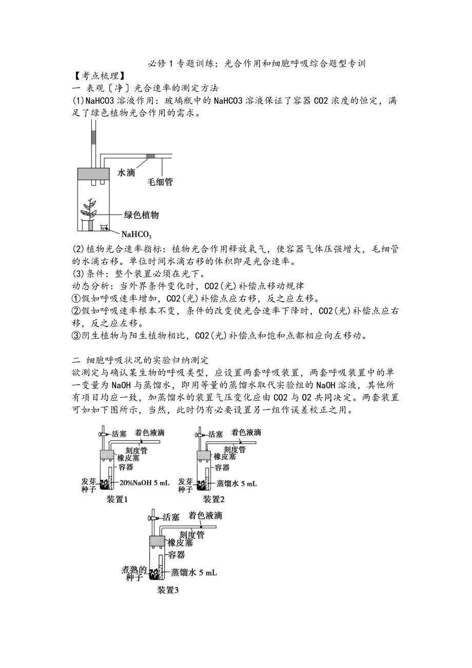 光合作用和细胞呼吸综合训练及习题解析汇报.doc_第1页