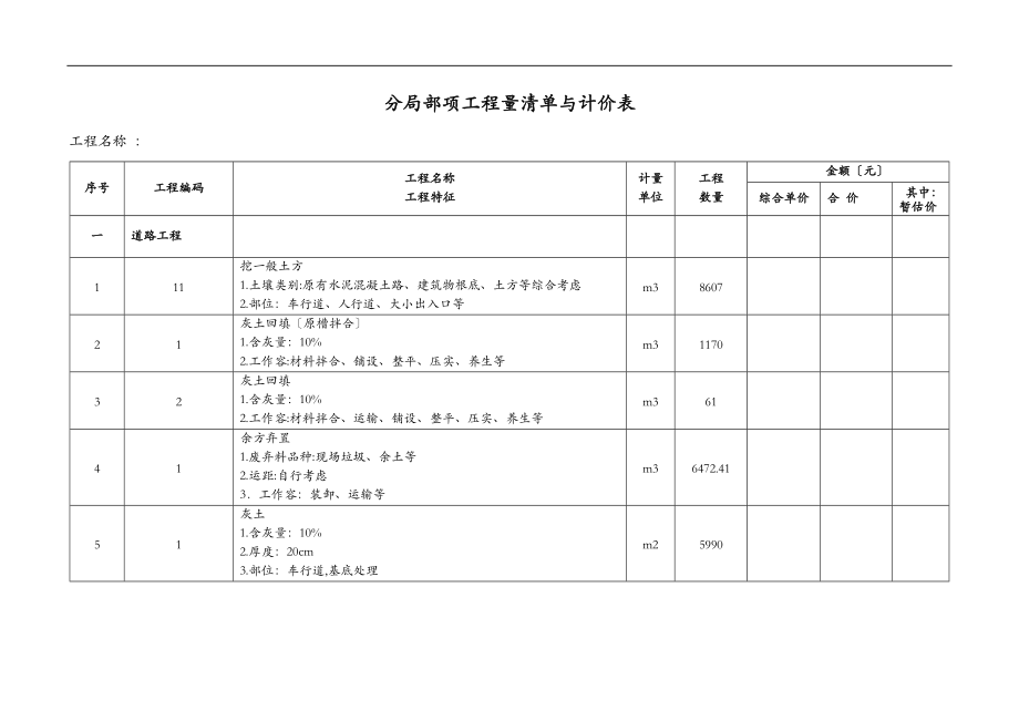 市政清单报价表.doc_第1页