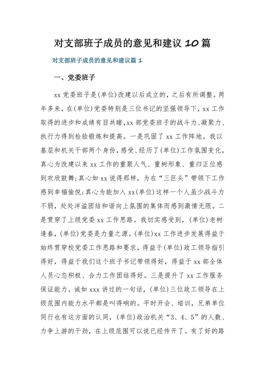 对支部班子成员的意见和建议10篇.pdf_第1页