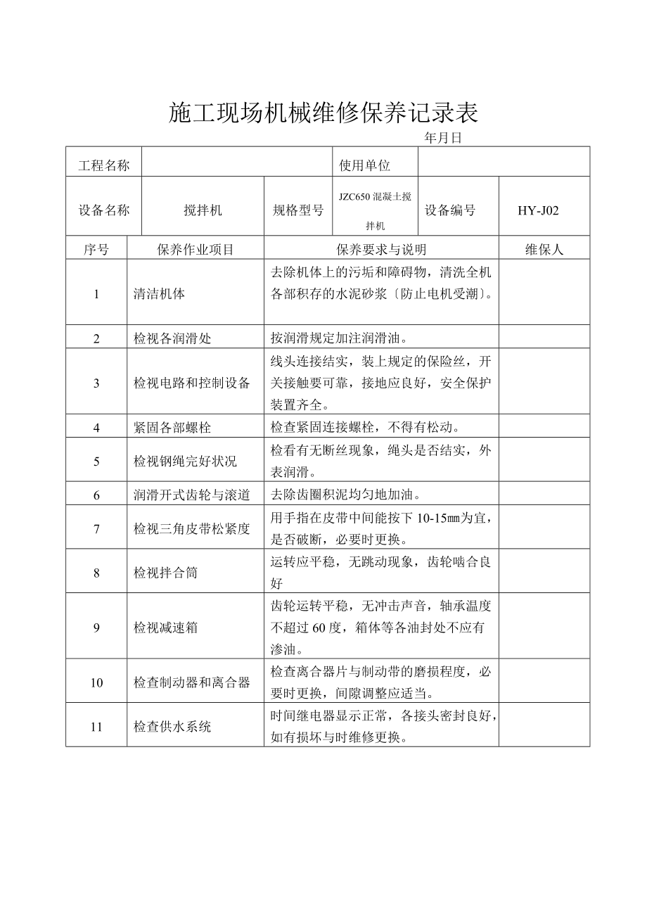 施工的现场机械的维修保养记录簿表.doc_第3页