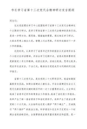 市长学习省第十三次党代会精神研讨发言提纲.docx