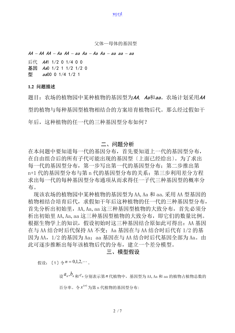 数学建模课程设计报告材料-常染色体遗传模型.doc_第2页