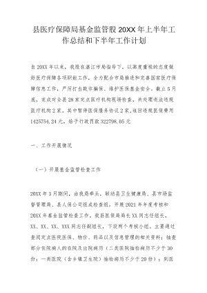 县医疗保障局基金监管股2022上半工作总结和下半工作计划.docx