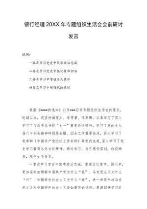 银行经理2022专题组织生活会会前研讨发言.docx