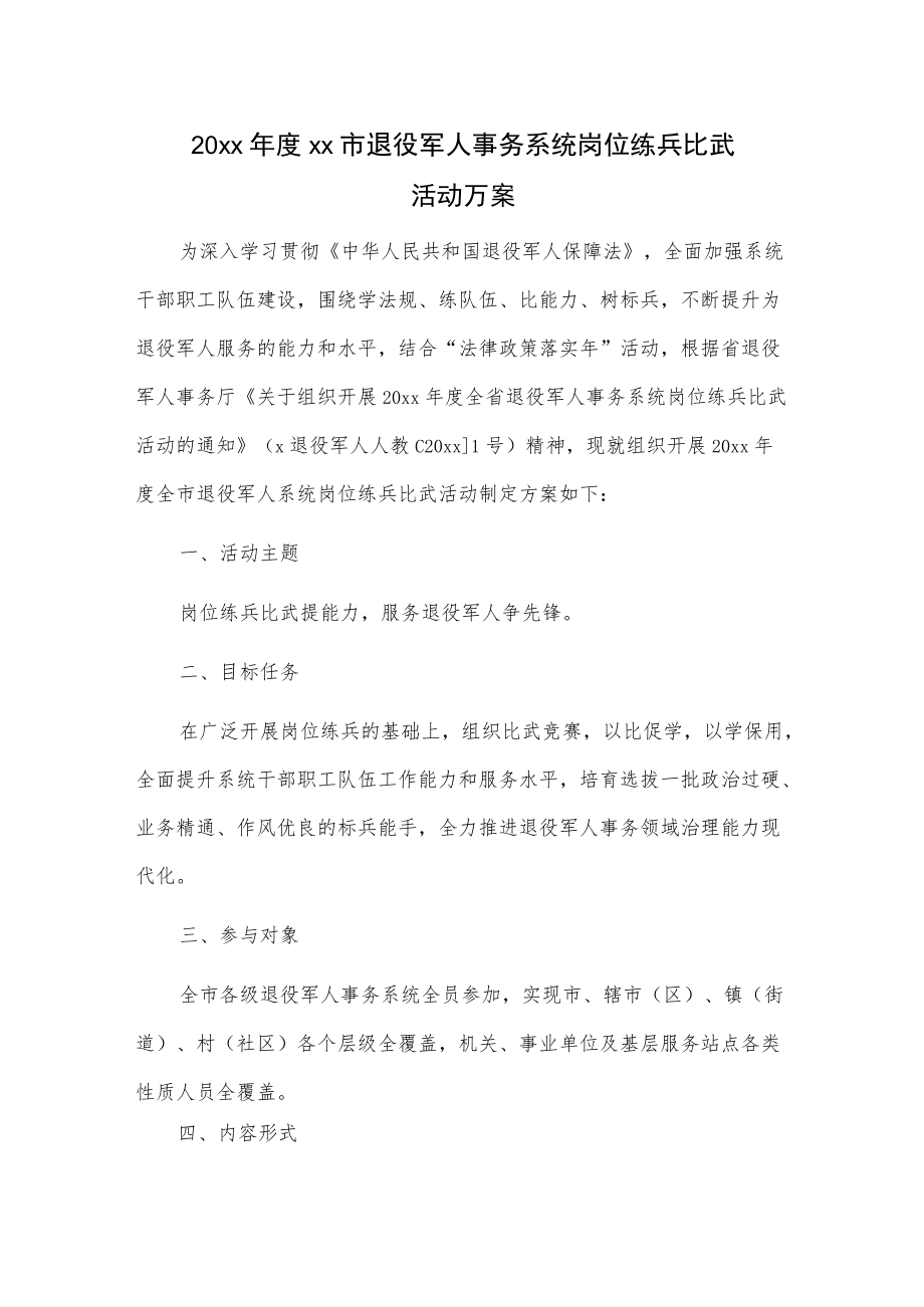 20xxxx市退役军人事务系统岗位练兵比武活动方案.docx_第1页