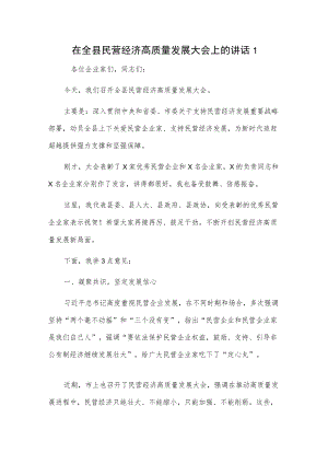 在全县民营经济高质量发展大会上的讲话2篇.docx