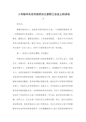 x市秘书长在市政府办公室职工会议上的讲话2篇.docx