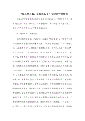 “作风怎么看、工作怎么干”专题研讨会发言(1).docx