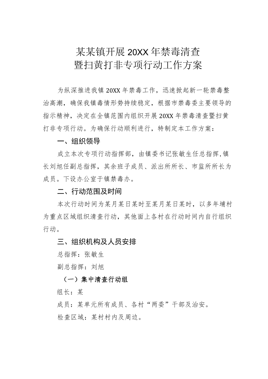 某某镇开展2022禁毒清查暨扫黄打非专项行动工作方案.docx_第1页