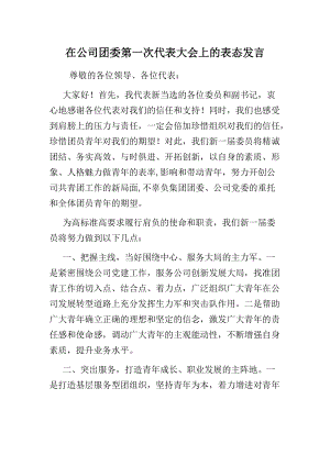 在公司团委第一次代表大会上的表态发言.docx