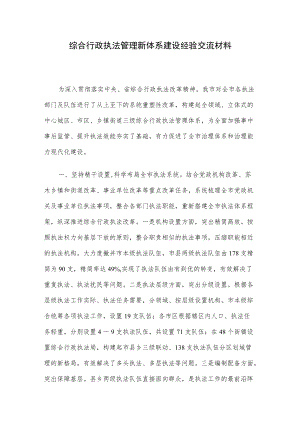 综合行政执法管理新体系建设经验交流材料.docx