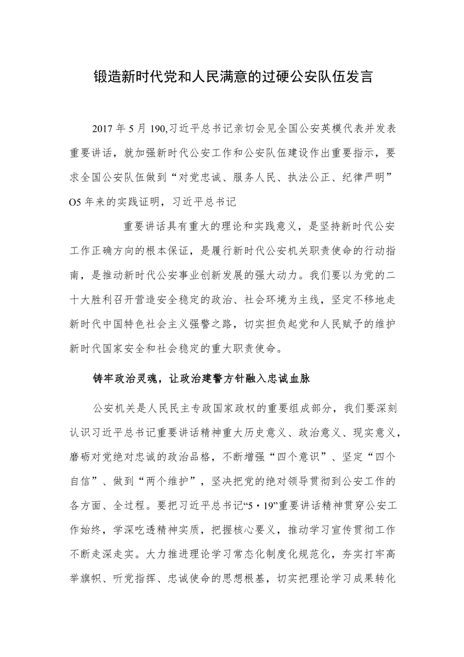 锻造新时代党和人民满意的过硬公安队伍发言.docx_第1页