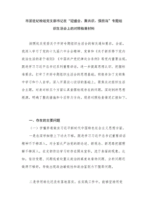 党支部书记在“迎盛会、聚共识、强担当”专题组织生活会上的对照检查材料+在乡镇“提认识凝心聚魂达共识同心同行”主题座谈会上讲话.docx