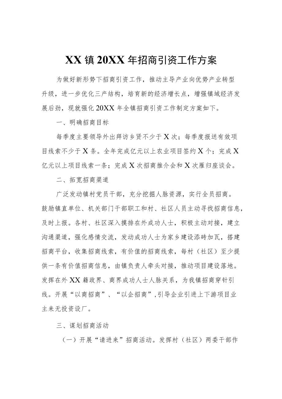 XX镇2022招商引资工作方案.docx_第1页