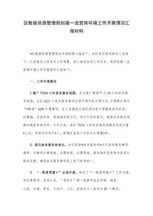 区数据资源管理局创建一流营商环境工作开展情况汇报材料.docx