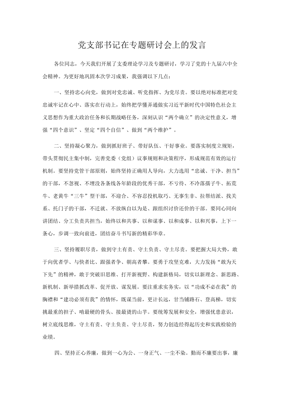 党支部书记在专题研讨会上的发言.docx_第1页