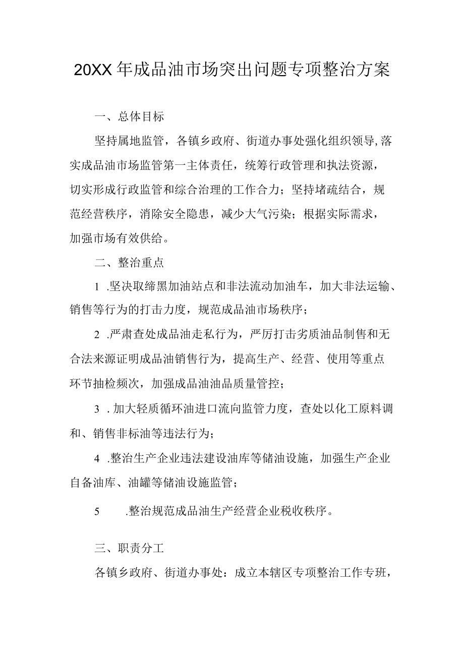 2022成品油市场突出问题专项整治方案.docx_第1页