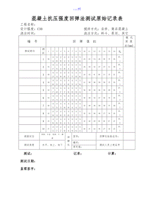 混凝土抗压强度回弹法测试原始记录文稿表.doc