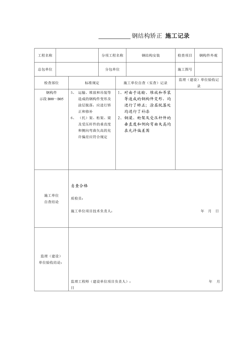 钢结构矫正施工记录簿.doc钢结构.doc_第3页