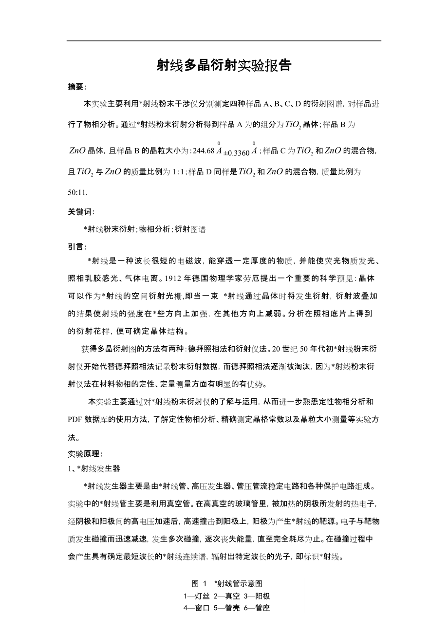 X射线多晶衍射实验报告.docx_第1页