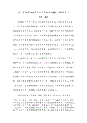 学习贯彻陕西省第十四次党代会精神心得体会发言材料（共四篇）.docx