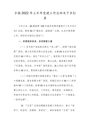 乡镇2022上半党建工作总结及下步打算.docx