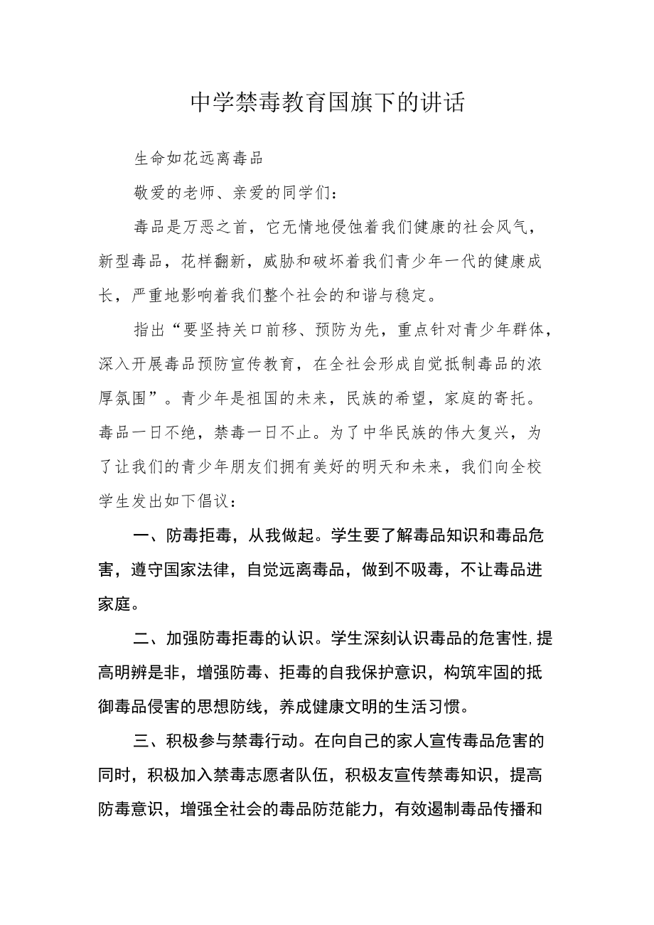 中学禁毒教育国旗下的讲话.docx_第1页