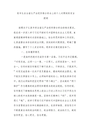 市长在全面从严治党形势分析会上的个人对照剖析发言提纲.docx