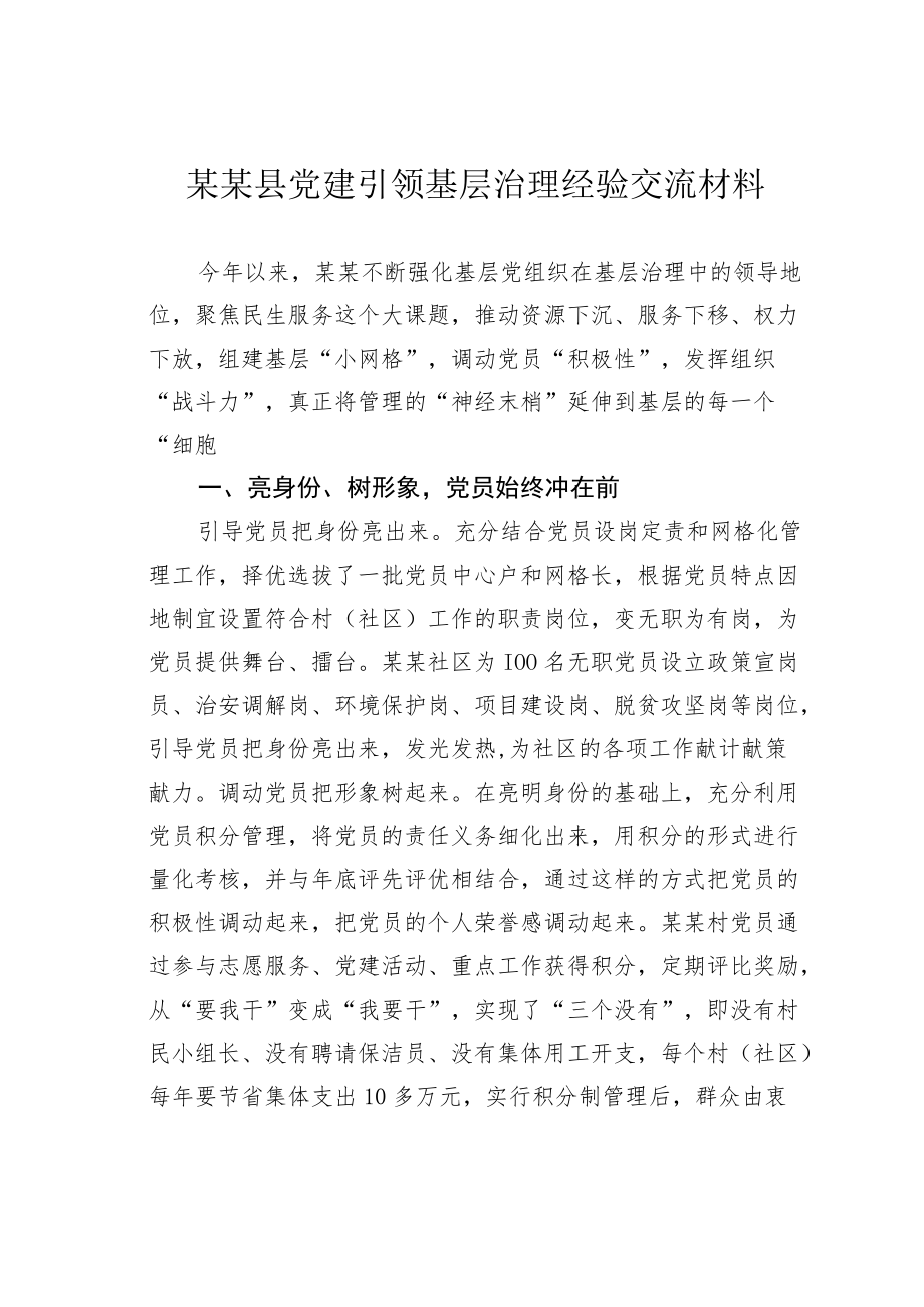 某某县党建引领基层治理经验交流材料.docx_第1页