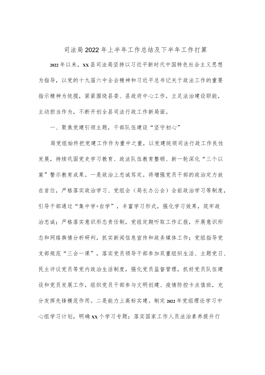 司法局2022上半工作总结及下半工作打算.docx_第1页