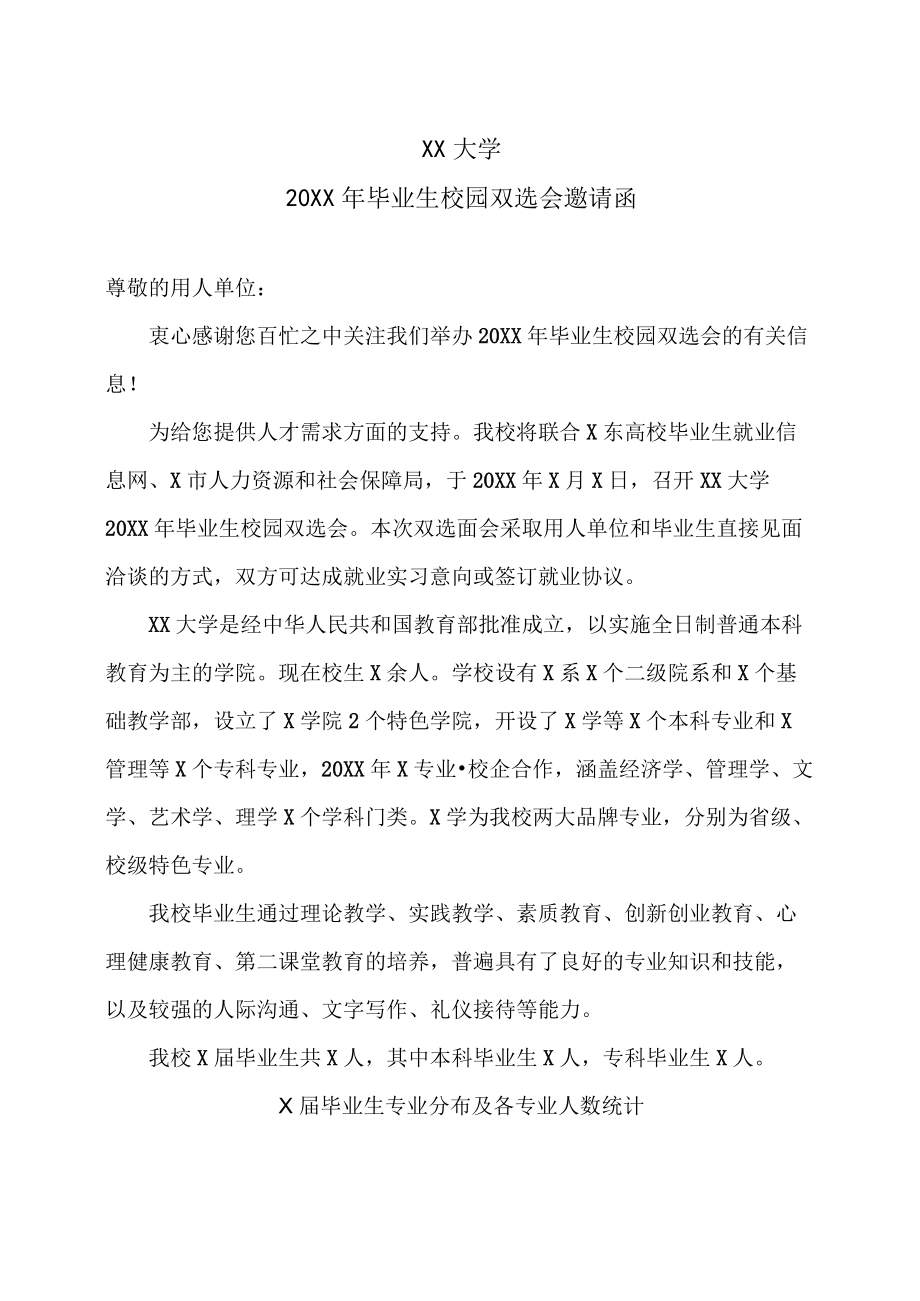 XX大学20XX毕业生校园双选会邀请函.docx_第1页