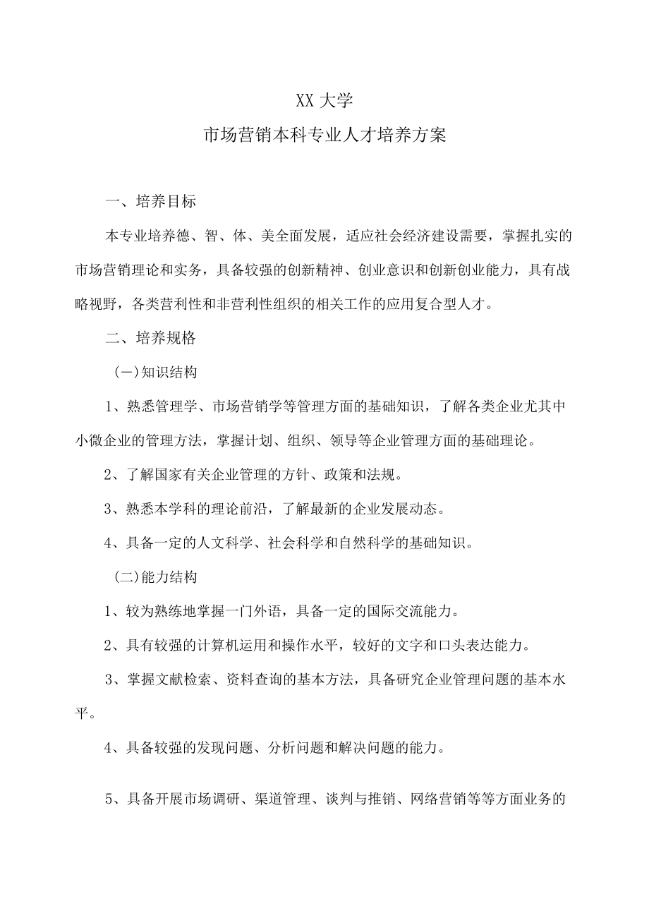 XX大学市场营销本科专业人才培养方案.docx_第1页