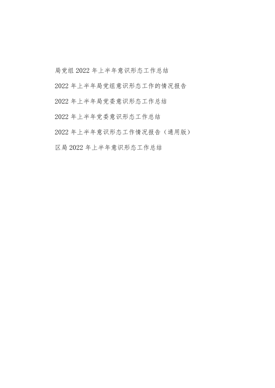 局党组党委2022上半意识形态工作总结情况汇报告6篇.docx_第1页