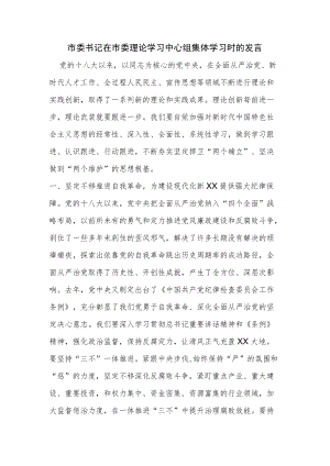 市委书记在市委理论学习中心组集体学习时的发言.docx