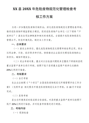 XX县2021危险废物规范化管理检查考核工作方案.docx