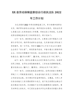 XX县劳动保障监察综合行政执法队2022工作计划.docx