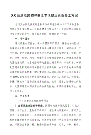 XX县危险废物等安全专项整治责任分工方案.docx