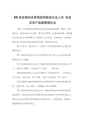 XX县发展和改革局国有粮食企业人员、资金及资产监督管理办法.docx