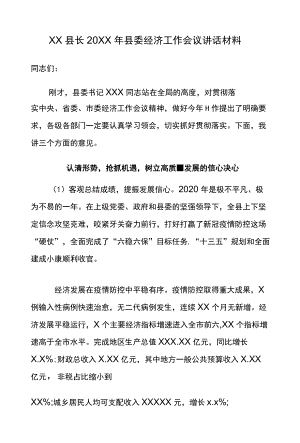 XX县长2021县委经济工作会议讲话材料.docx