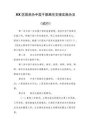 XX区国资办中层干部离任交接实施办法.docx